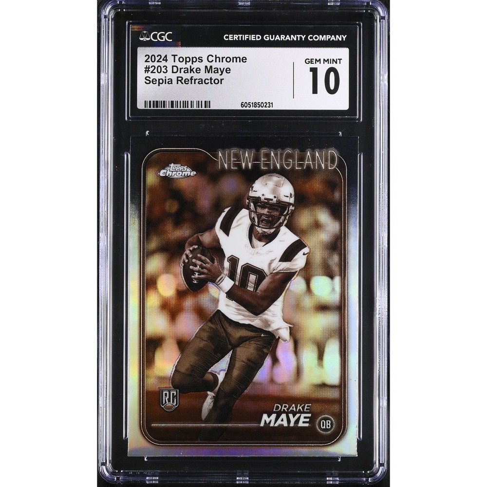 2024 Topps Chrome #203 Drake Maye Sepia Refractor CGC 10 New England Patriots